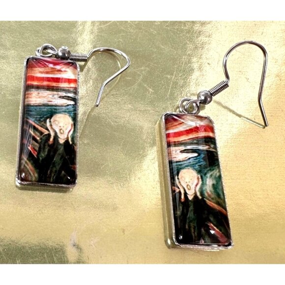 New The Scream Earrings Dangle Art to Wear Abstract Edward Munch Artist Handmade - Picture 7 of 12